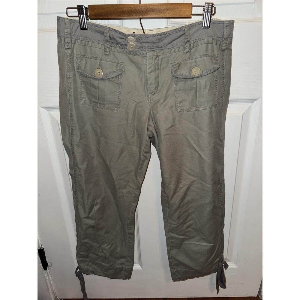 G1 Women's‎ Cotton Linen Gray Green Capris Crop Size 6 Cool Lightweight 22in